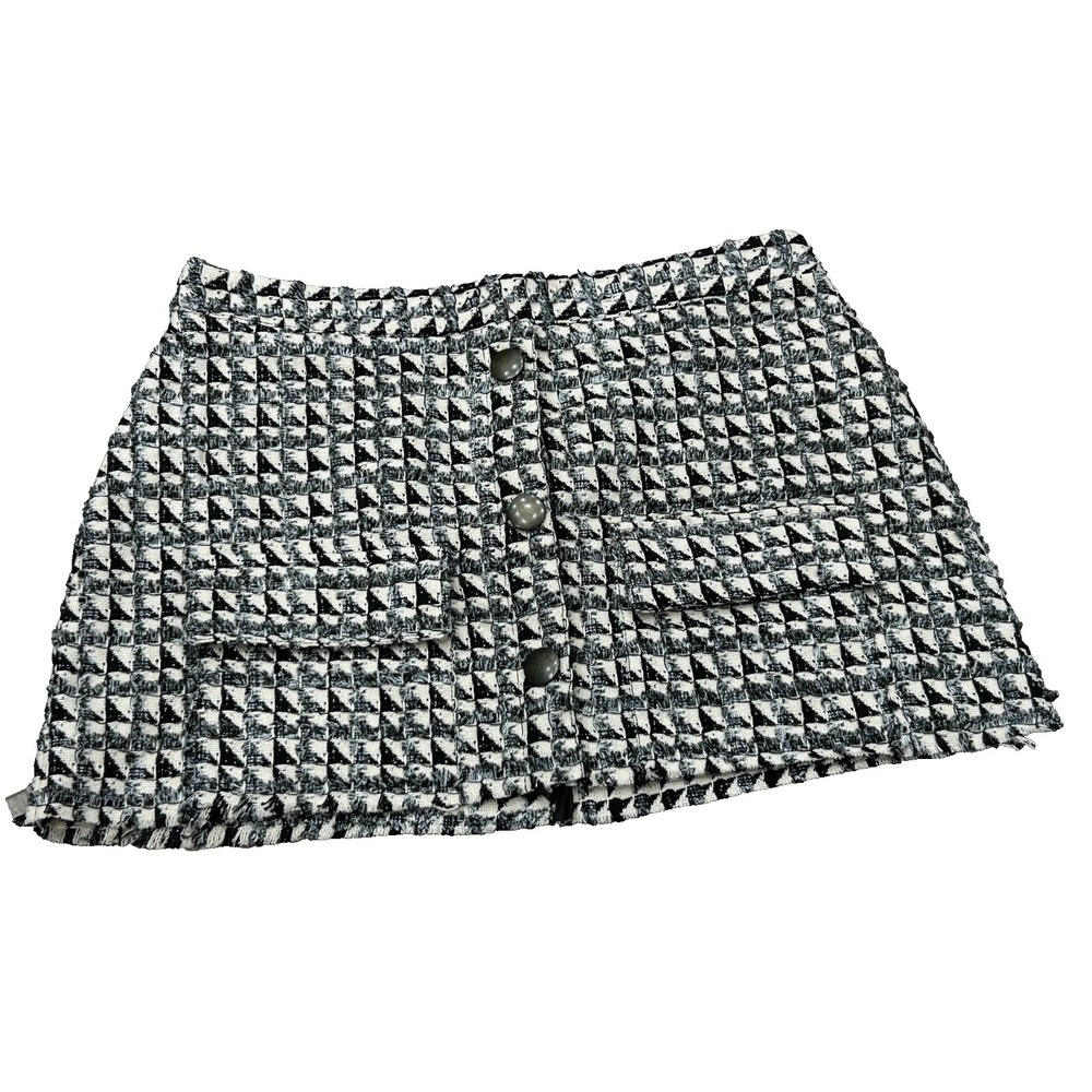 Eloquii Skirt Womens 14‎ Black White Tweed Button Front Pocket Mini Preppy